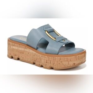Franco Sarto Denim‎ Blue Hesta Gold Hardware Wedge Slip On Sandals NWOT Size 8.5